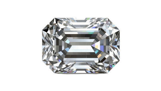 Radiant emerald cut diamond, reflecting light with sharp facets and brilliant clarity
