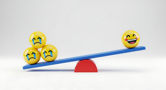 Visualizing the delicate act of achieving emotional balance, where happiness tips the scale