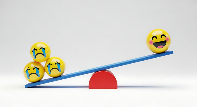 Joyful triumph A solitary laughing emoji shifts the emotional scales over crying faces