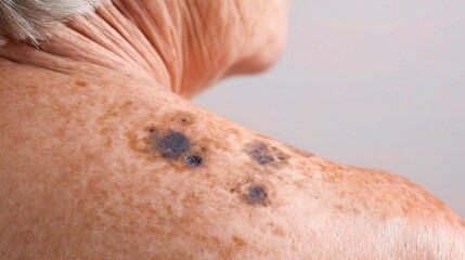 Fototapeta premium Medical visualization of Melanoma skin cancer, showing malignant pigmented tumor pathology, dermatological diagnosis and clinical treatment research for skin oncology education