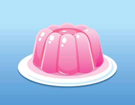 Jelly Pudding , Sweet dessert pink jelly, Vector Design