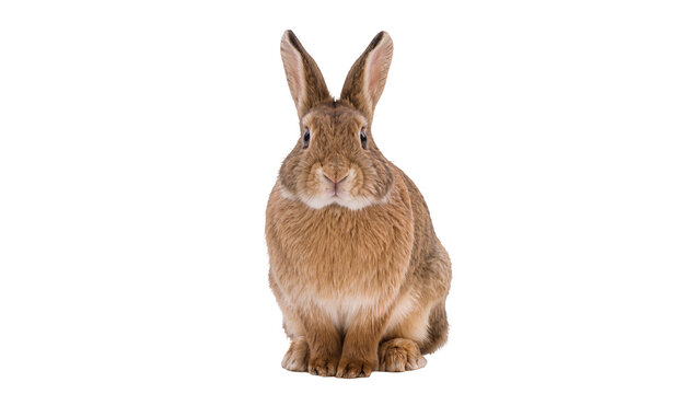 Brown domestic rabbit sitting attentively, displaying fluffy fur and long ears