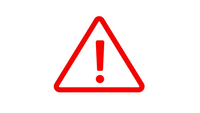 Vibrant red equilateral triangle, displaying bold exclamation mark warning symbol