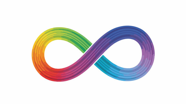 A vibrant, abstract infinity symbol with a rainbow gradient