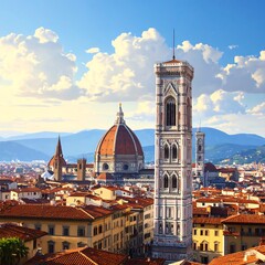 Fototapeta premium A scenic view of a historic Italian cityscape with a tall bell tower