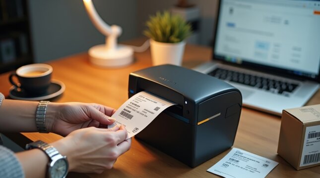 Mano sosteniendo un ticket en una impresora t&eacute;rmica imprimiendo