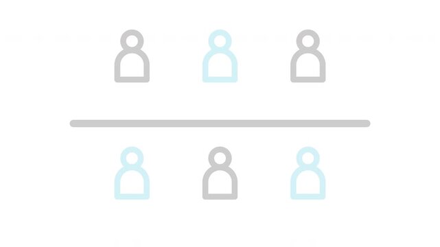 Minimalist animation showing team structure with hierarchy, depicting leadership and teamwork in a corporate environment, ideal for presentations and training materials on organizational management