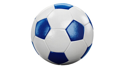 Fototapeta premium Classic blue-and-white soccer ball resting, displaying stitched leather texture