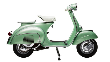 Vintage mint green scooter featuring chrome accents black tires, and a classic design © Trym