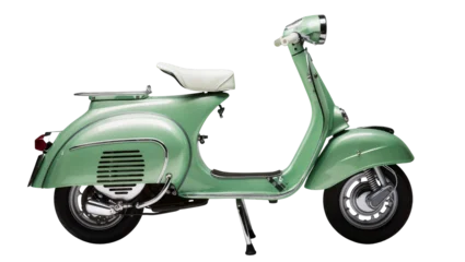 Fototapeten Roller Vintage mint green scooter featuring chrome accents black tires, and a classic design  © Trym