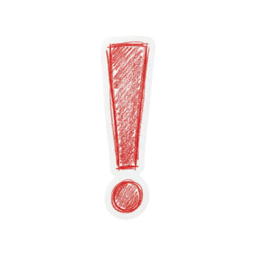 Red hand drawn exclamation mark sticker, isolated transparent background for important notice warning sign special offer highlight user interface error message digital note and promotional content att
