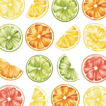 watercolor citrus fruit seamless pattern, hand painted fruit slice pattern design, minimal botanical fruit pattern template