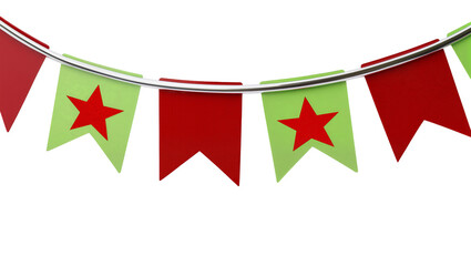 Obraz premium Red green triangular bunting flags, each featuring a bright red star