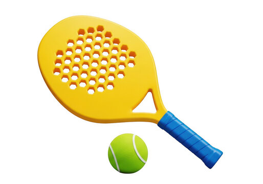Yellow padel tennis racket and ball isolated on transparent background