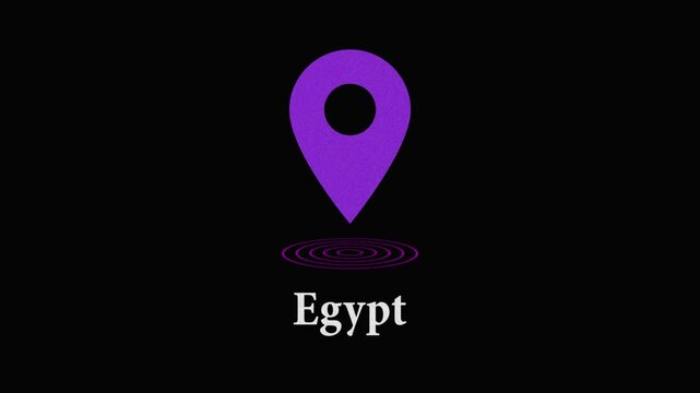Purple map pin location icon for egypt on black background with ripple effect animation travel destination navigation pointer positio