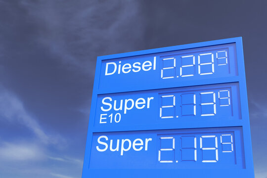 3d Illustation - Tankstellenanzeigetafel - Spritpreise - Teuer - Sprit - Benzin - Diesel
