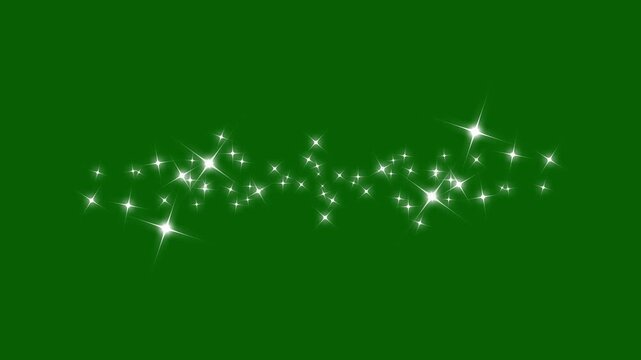 2D glitter star sparkle animation, magic line dust, pixie dust path, cartoon glitter, white stars and bokeh lights sparkle, magic sparkles glitter line stars on green screen background, 4k.