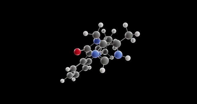 Alosetron molecule, rotating 3D model of anti-inflammatory agents, looped video on a black background
