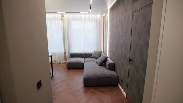 Compact Urban Sanctuary. Creative. Contemporary Small Apartment Featuring Minimalist Furniture And Lighting