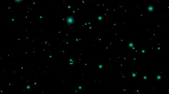 Glowing green particles floating in dark black space abstract animation background with luminous sparkles and starry effect sci- fi or futuristic themes