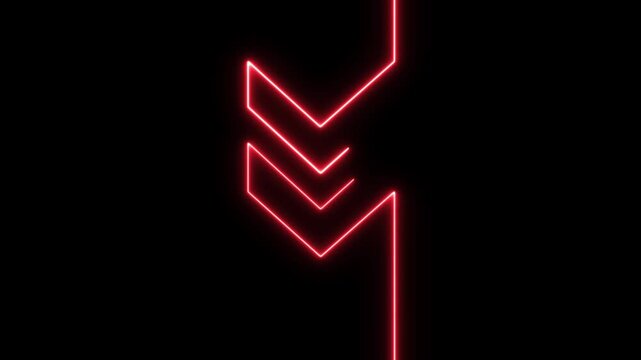 Red Neon Downward Arrow Abstract Background bright