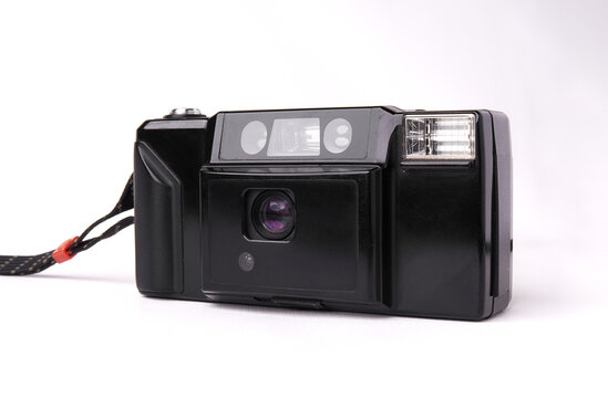 Vintage Black 35mm Film Point and Shoot Camera Isolated on White Background