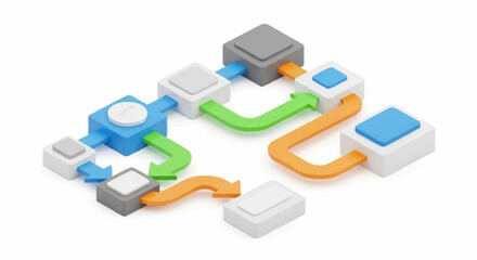 Obraz premium A 3D flowchart with colorful arrows.