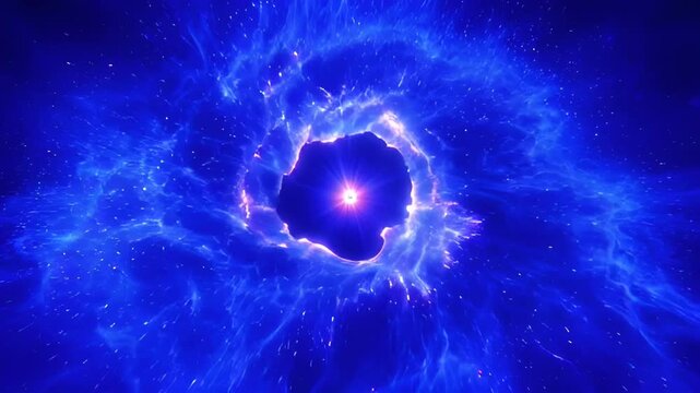 Stunning blue nebula with radiant center evoking a cosmic portal or galaxy