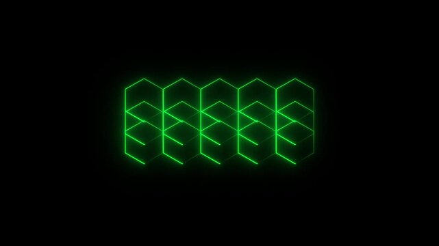 Futuristic neon green hexagonal grid animation isolated black background futuristic technology glowing hexagons