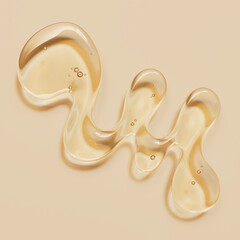 Artistic transparent cosmetic liquid gel wave with bubbles isolated on beige background 3d rendering suitable for skin care face serum or essence advertising layout artwork