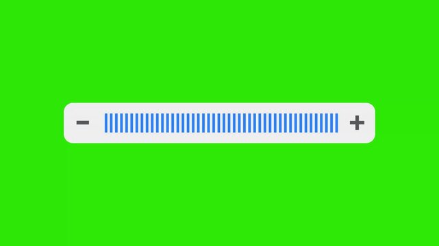 Digital Volume Equalizer Slider Animation. Audio Control UI Interface,. Green screen. 4K resolution