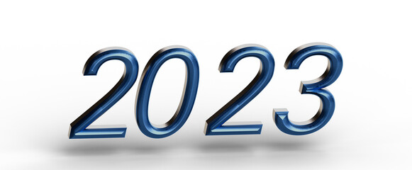 2023 year text in blue with a modern 3D look. Perfect for New Year's greetings, calendars, and celebrations. A graphic © vegefox.com