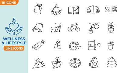 Naklejka premium wellness and healthy lifestyle outline vector icon set.