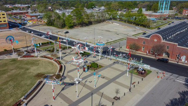 Aerial view of whirligigs