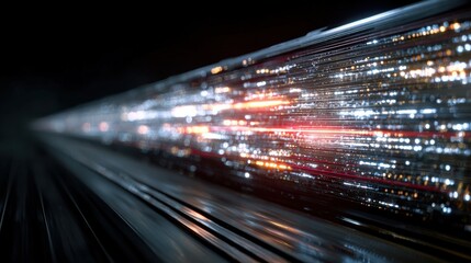 Obraz premium A dynamic stream of data pulses vividly, embodying the essence of high-speed connectivity. Captured in a striking, blurred motion. ..Created with Generative AI, not depicting real subjects.