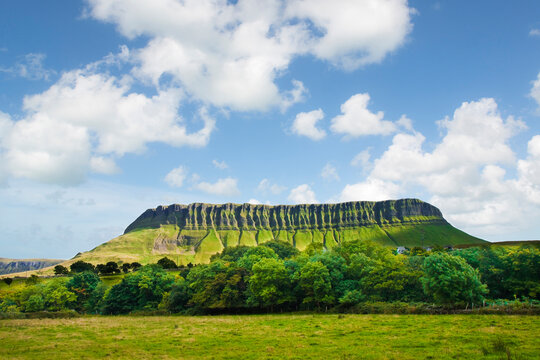 IRISH LANDSCAPE WITH THE BEN BULBEN MOUNTAIN CALLED TABLE MOUNTAIN for its particular shape (County of Sligo - Ireland)