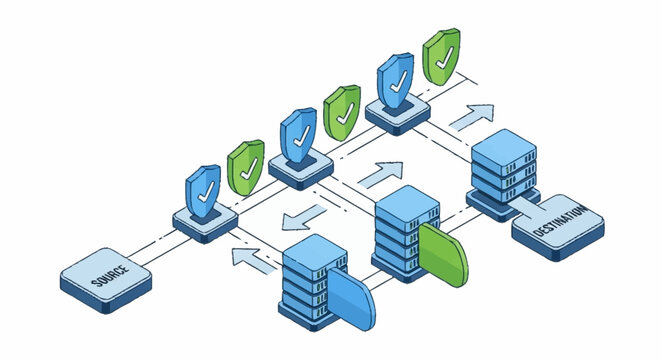 Network infrastructure with secure servers and databases.