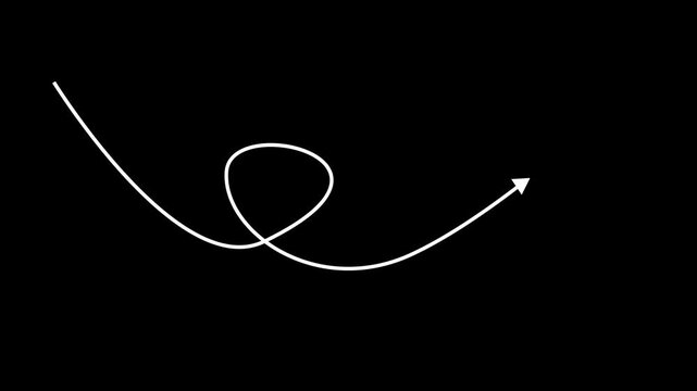 Long dotted beautiful line arrow to indicate an object white color animation. abstract target arrow icon black background 4k video.