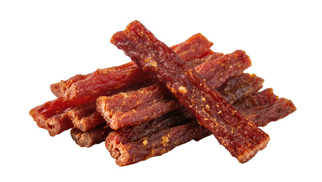 Pile of savory dried beef jerky sticks, seasoned with pepper and spices