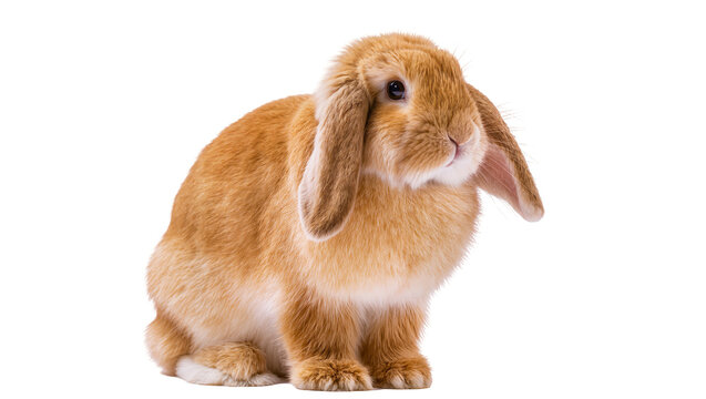 Ginger lop-eared rabbit sitting attentively, displaying fluffy fur and large ears