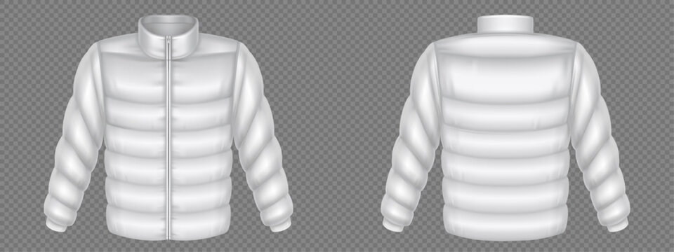 Unisex quilted padded jacket long sleeve bomber down jacket flat sketch front and back view vector template