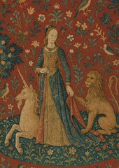 Obraz premium Medieval tapestry fantasy scene