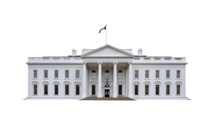Obraz premium Grand neoclassical mansion featuring tall columns ornate doorway, and American flag atop