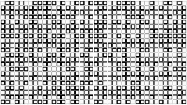 Geometric video background, appearing and disappearing black squares on white backdrop, seamless looped animation.