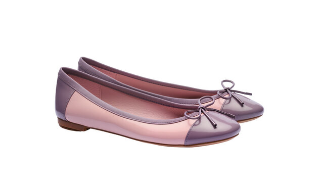 Elegant lavender ballet flats, featuring delicate satin bows and smooth leather uppers