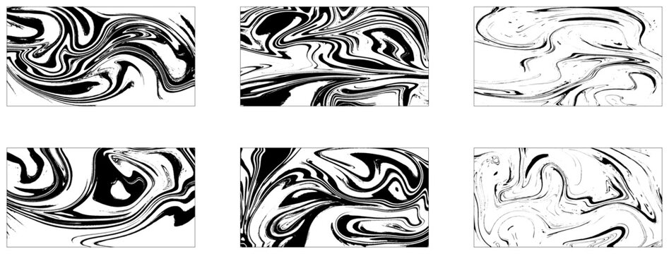 Set of hand drawn abstract marble texture. Bundle collection of beautiful white and black marble background. Pack of handmade stone or rock texture with liquid paint ink. Ebru