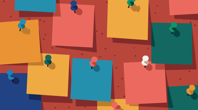 Colorful sticky notes pinned on cork bulletin board