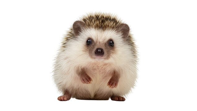 Cute baby hedgehog standing, displaying tiny paws and prickly spines