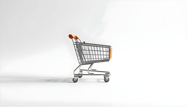 Empty Shopping Cart on Clean Background.