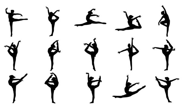 Female gymnast vector silhouette collection split jump dance sport clipart